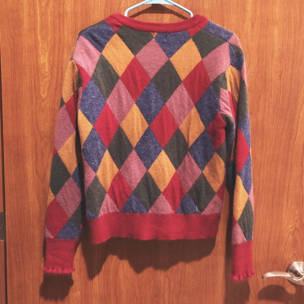 Diamond Check Rabbit Fur Infused Cardigan Sweater - Picture 5 of 7